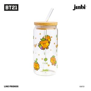 Junbi BT21 Shooky Glass Tumbler with Straw Line Friends